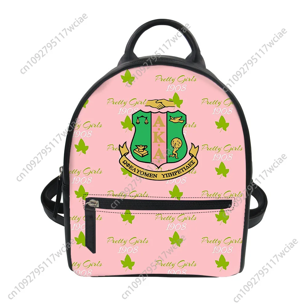 

Alpha Sorority AKA 1908 Custom Backpack Purse Women Kappa Alpha Schoolbags Double Shoulder Bag Daypack Leather Travel Bag