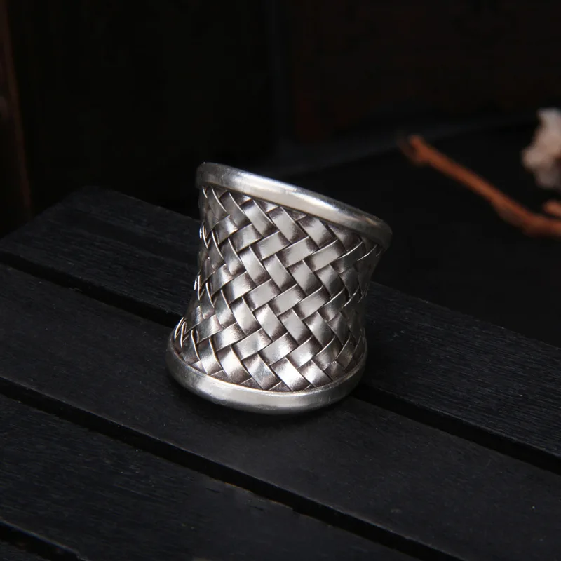 Uglyless Granny Woven Wide Rings Women Lovely Vintage Ethnic Jewelry Simple Fashion Bijoux 925 Sterling Silver Braided Rings