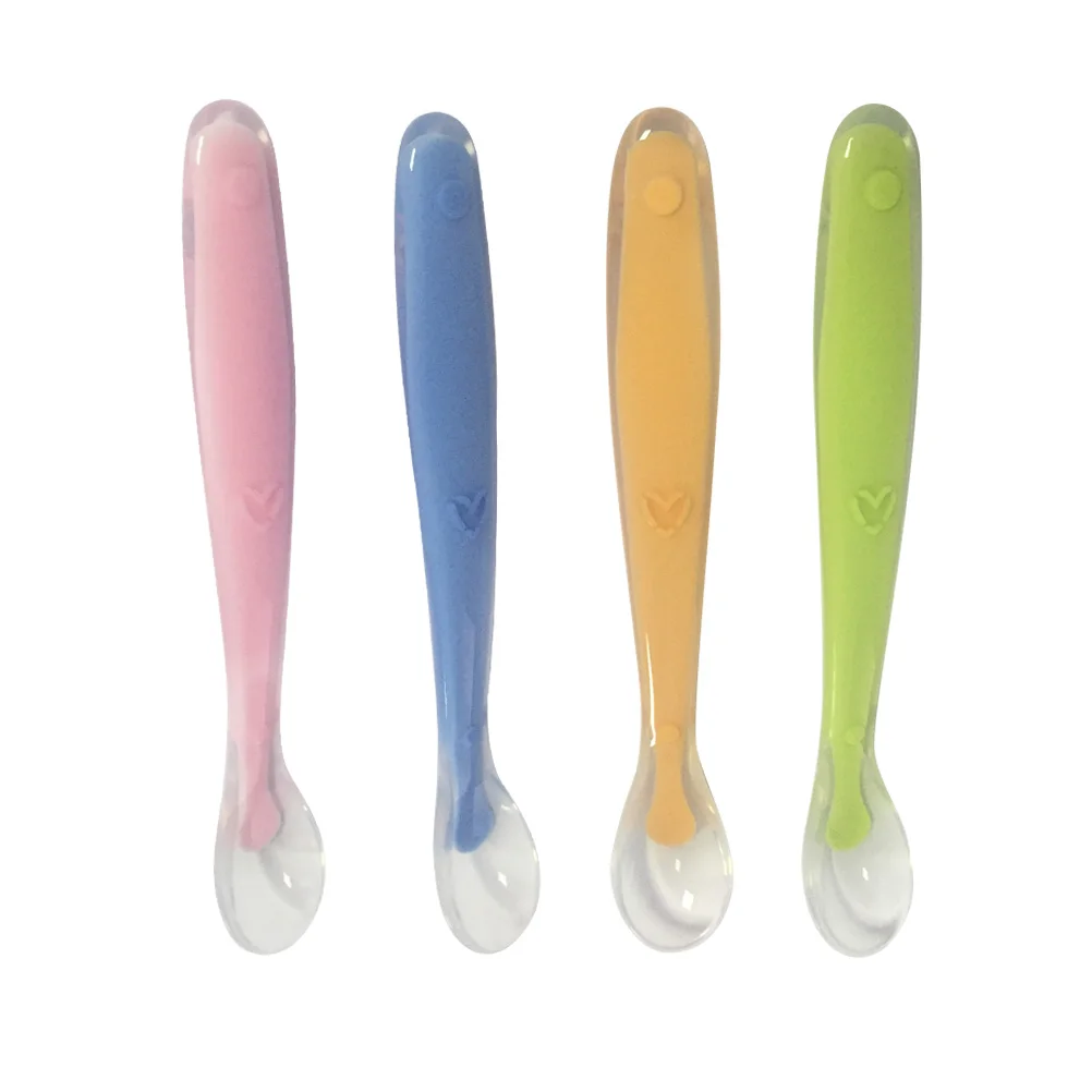 

4Pcs Baby Feeding Spoons Silicone Infant Soft Shallow Spoon Safe for Feeding Starting Solids Pink Green