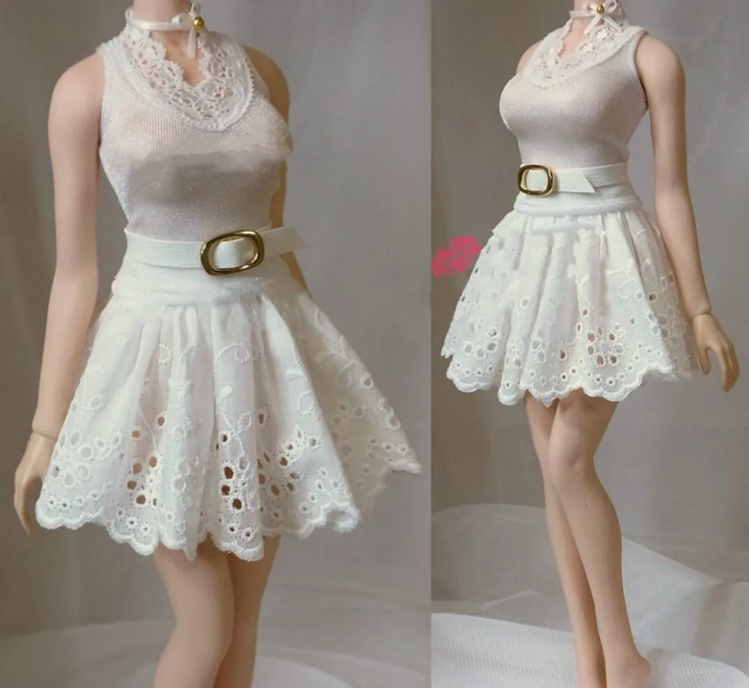 

1: 6 White Lace Skirt Fluffy Dress Wrapped Female Clothes Sleeveless Top Tight For 12 Inch PH bleague Figure Medium BIg Bust