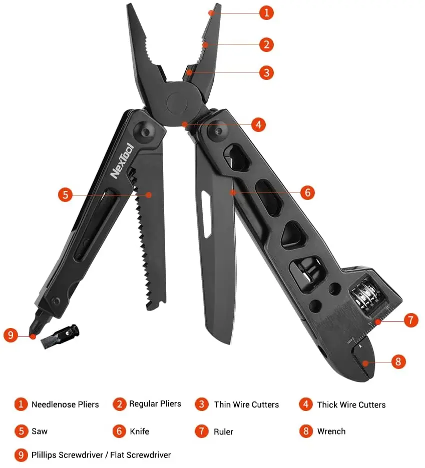 NexTool 9 In 1 Multi-Function wrench knife Folding Tool Multi-Purpose Pliers Wood Saw Slotted Screwdriver Kitchen Cutter