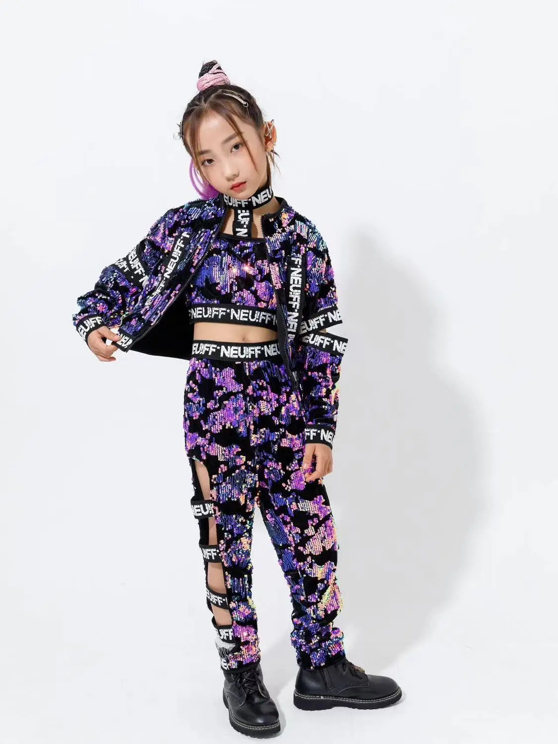 Women Girl Jazz Dance Costume Children Street Hip hop Dance Jazz Stage Kid Dance Costume for Girls sequin Kpop Outfit dance set