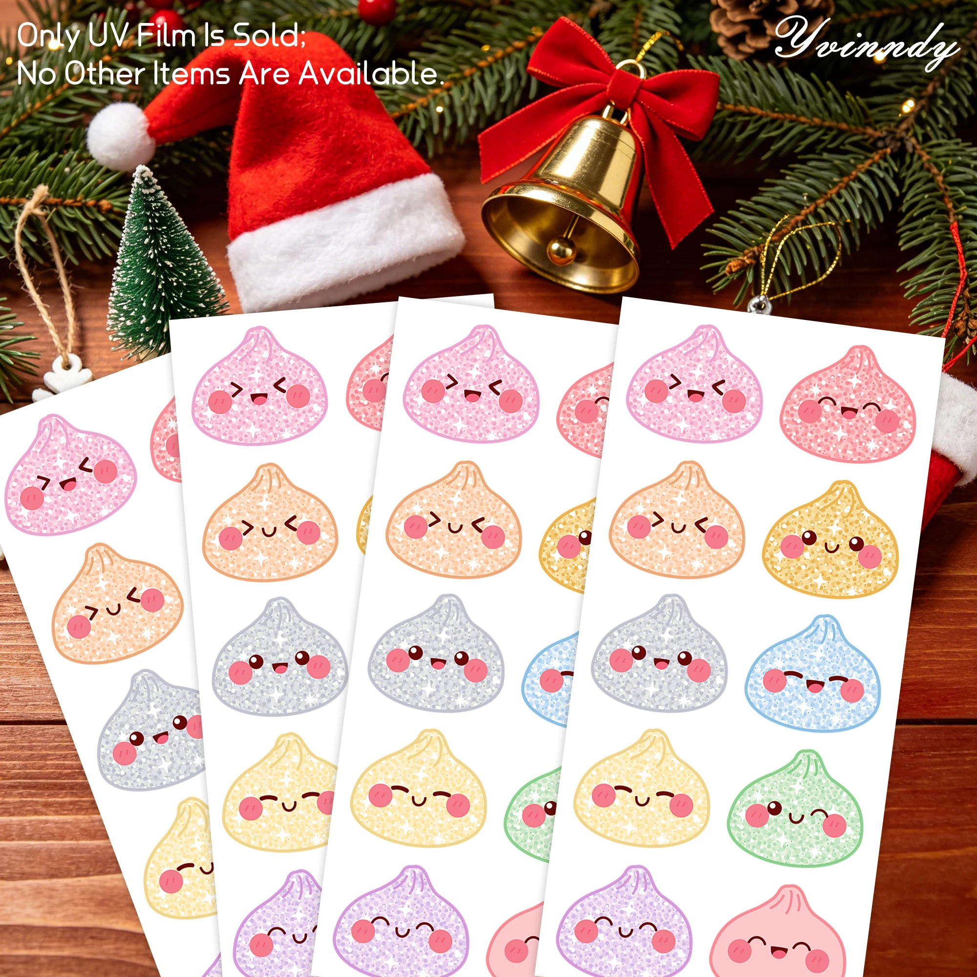 40 Stück/Set Glitzer-Dumpling-DIY-UV-DTF-Becheraufkleber – hochviskose UV-DTF-Becheraufkleber können auf Glas oder 16OZ verwendet werden – Detail 1