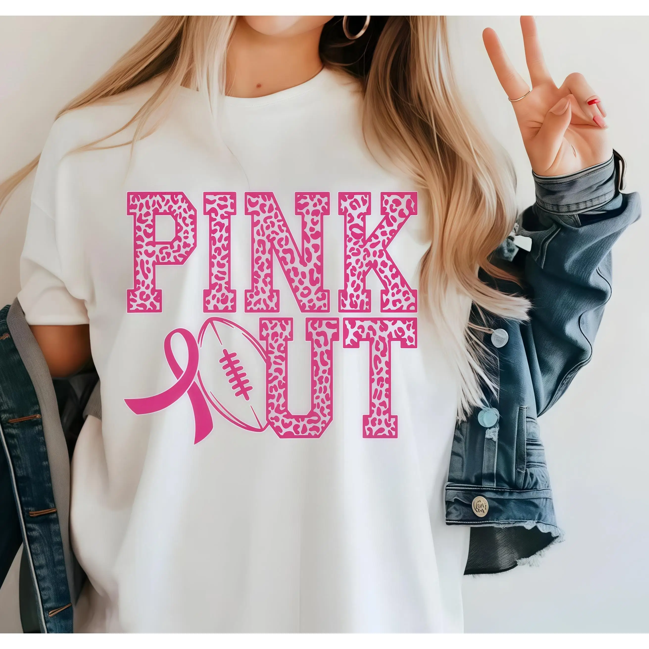 

Pink Out T-Shirt Breast Cancer Awareness Football Graphic Tee Unisex Support Survivor Gift Pink Ribbon Top