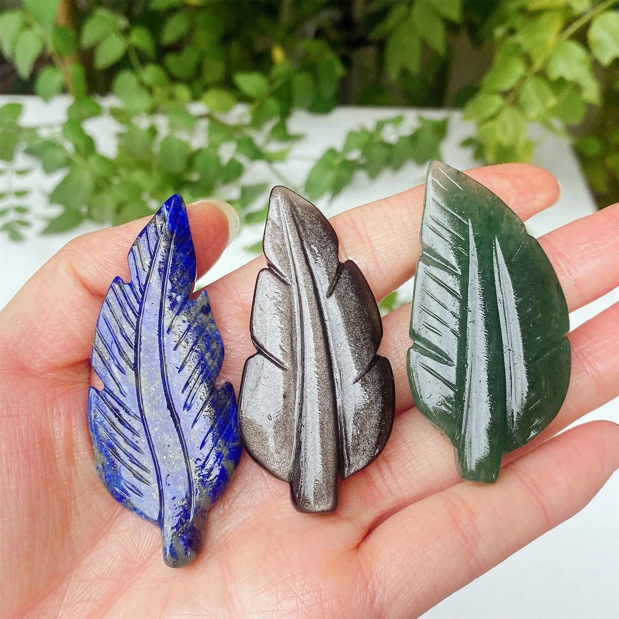Natural Hand Carved Crystal Feather Sculpture Polished Gemstone Wing Symbol Freedom Reiki Healing Meditation Altar Decor Gift