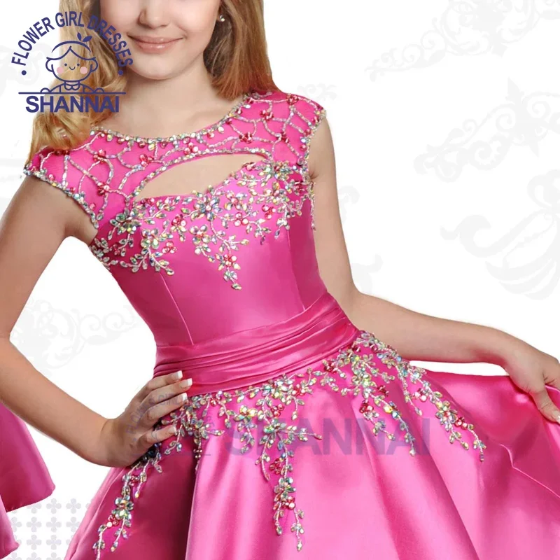 Flower Girl Dress for weddings SATIN Sleeveless O-Neck Floor-Length A-LINE Bridesmaid Princess Pageant Dress for Girls 1-14