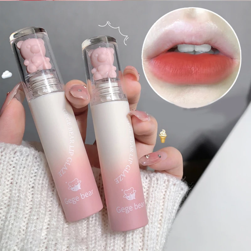 2023 New Bear Velvet Waterpoor rossetto Cute Lip Glaze Girl Chestnut Pink Lip Mud trucco coreano ragazza Lip Gloss trucco cosmetici