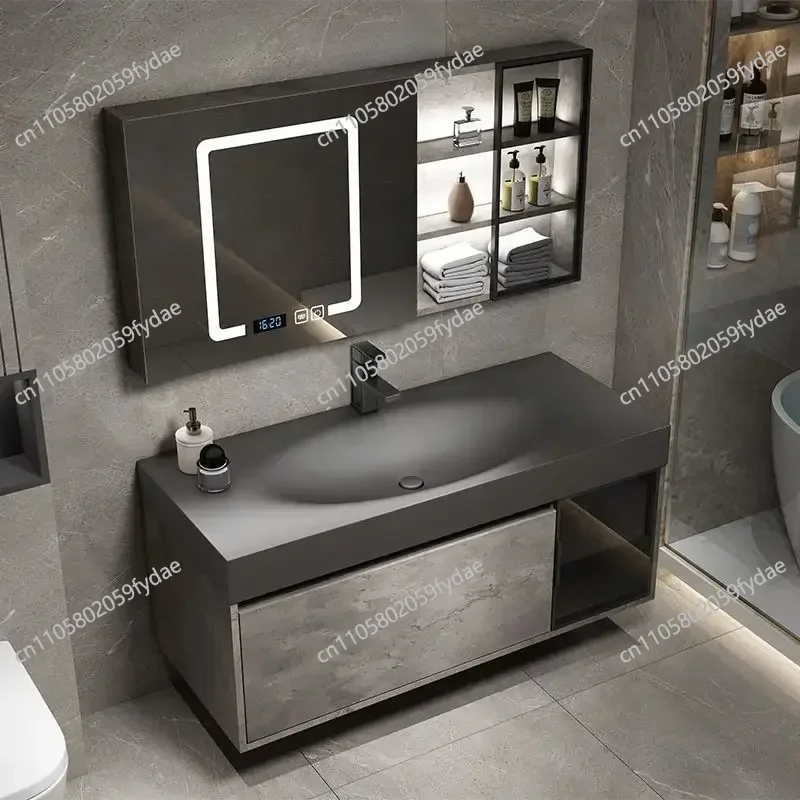 Modern Bathroom Cabinet Smart Mirror Cabinet Rock Integrated Washbasin Bathroom Vanity Cabinets with Sink Bathroom Furniture