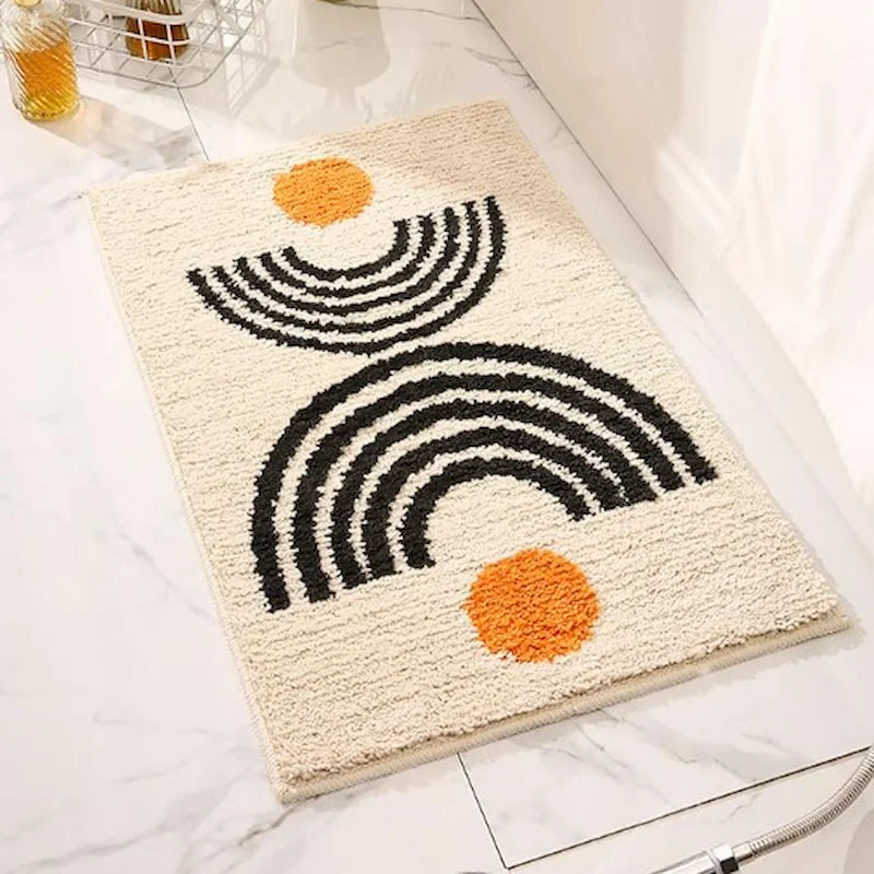 VIKAMA Black Boho Rainbow Soft Fluffy Non Slip Washable Absorbent Bathroom Floor Mat Modern Bathroom Rug Decor