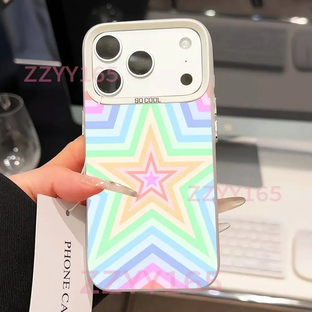 Stars Aesthetic Colorful für iPhone 17,16,15,14,13,12,X,8,Pro,Max,Plus,SE4,Air,Mini Weiß Staubdicht Matt IMD Hülle