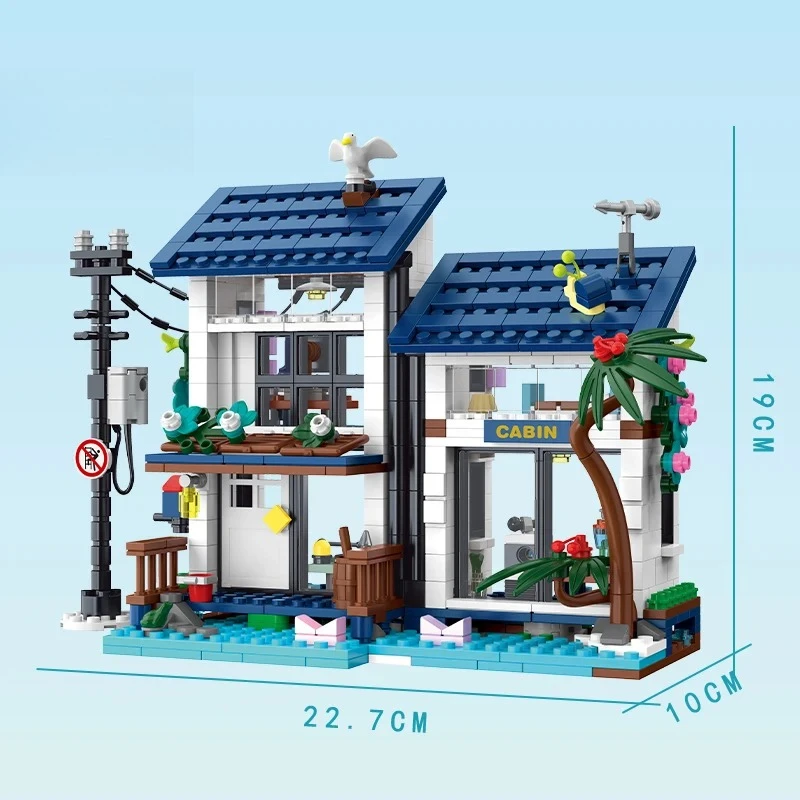 MOC 3 in 1 シーサイドホリデーヴィラ 組み立てブロックセット バケーションビーチ ホリデーハウス DIY おもちゃ 子供 誕生日 特別な日 ギフト