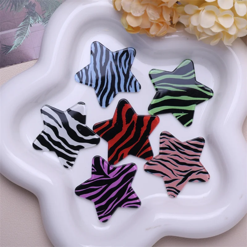 New style 50pcs/lot 36mm color Stripe pattern print cartoon star shape acrylic beads diy jewelry garment hair accessory
