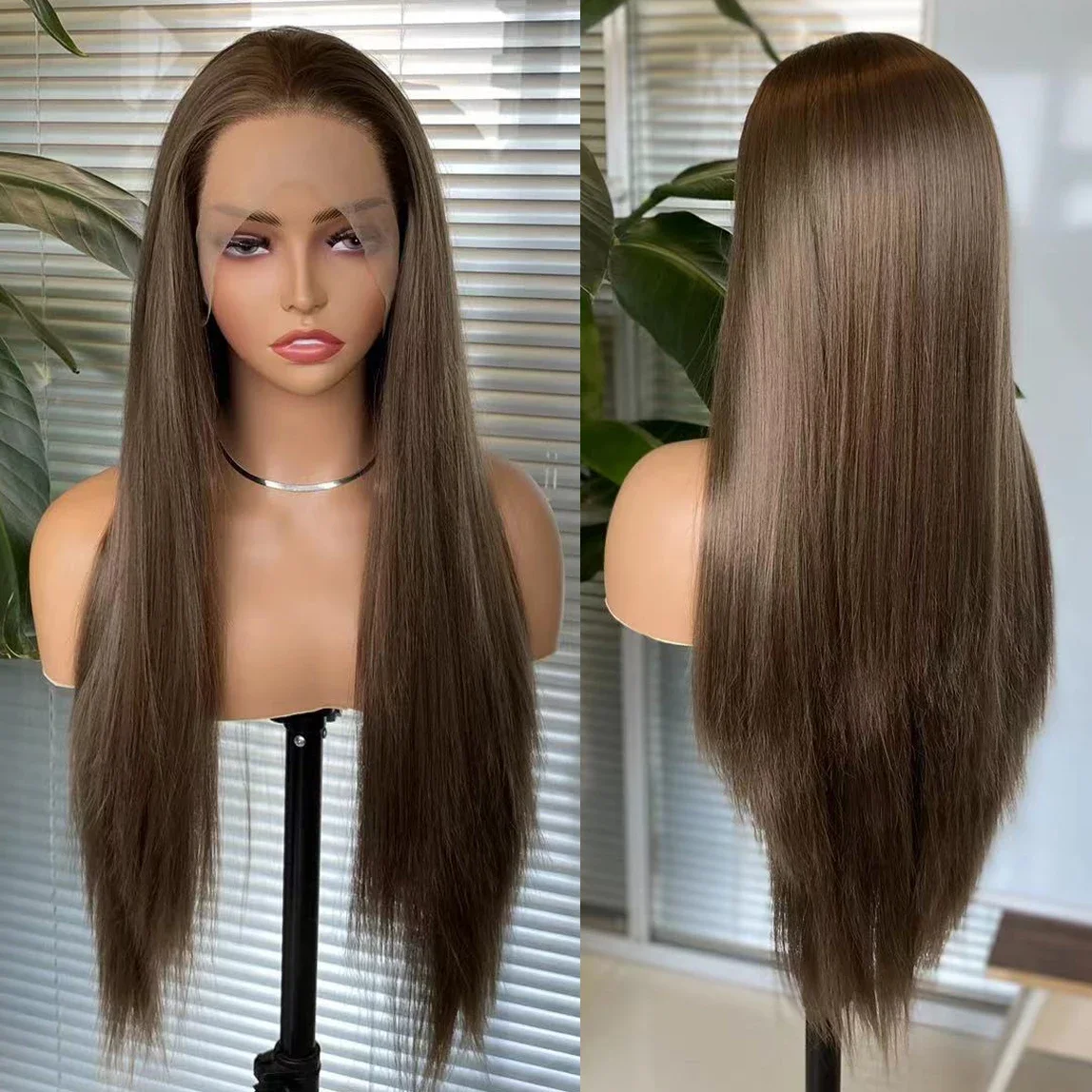 

Синтетический парик без клея, 26 дюймов, длинный, темно-коричневый, прямой, плотность 180, с кружевной передней частью 13*4*1, для женщин, с baby hair, предварительно выщипанный, для повседневного использования