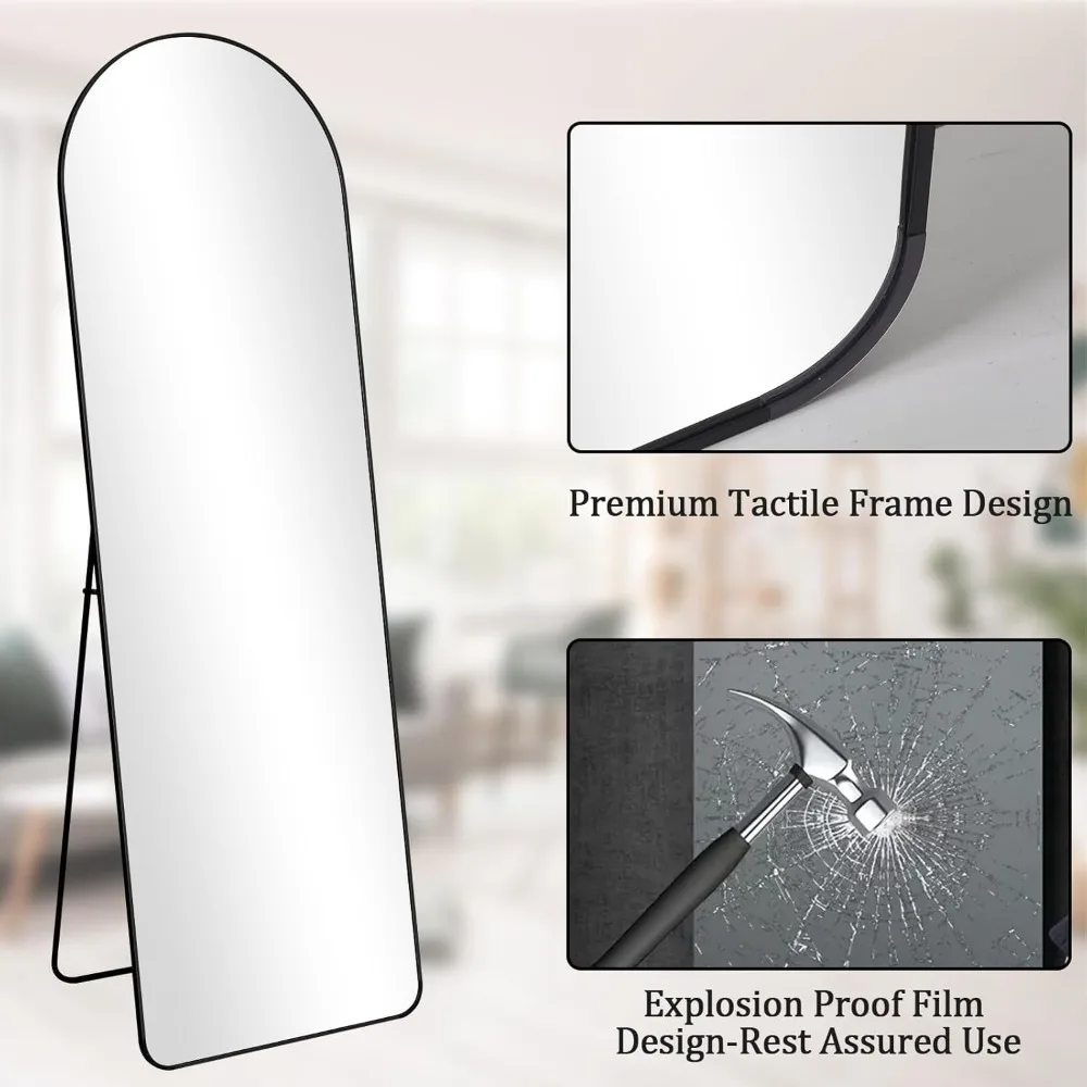 Gewölbter Ganzkörperspiegel 64 x 21 – Bodenstehender Spiegel mit Aluminiumrahmen und Ständer, ideal für den Heim- und Studiogebrauch