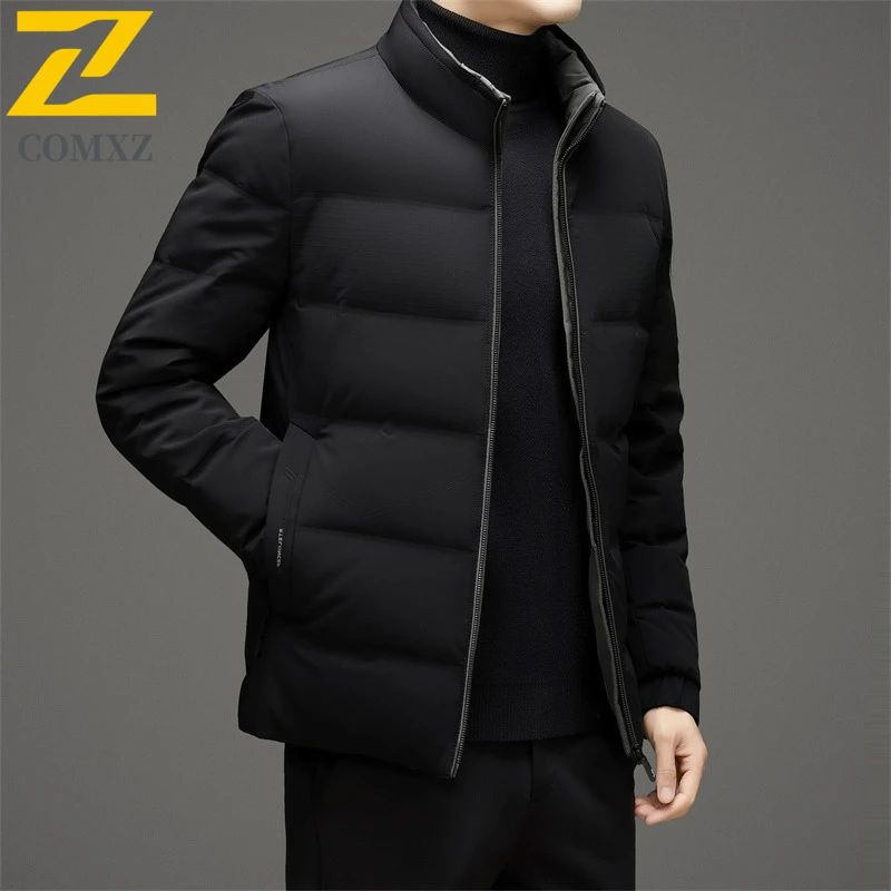 COMXZ Luxury Men Down Jacket 2025 Leisure Stand Collar Commute Office Lightweight Puffer Jacket Hiking Comfortable Winter Parka