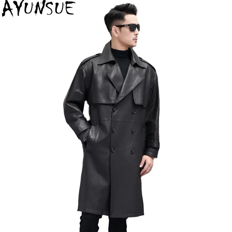 

AYUNSUE Real Leather Jacket Men Autumn Man Clothes Long Over Knee 100% Sheeskin Coat Trendy 2025 Vegetable Tanning Jaqueta Couro