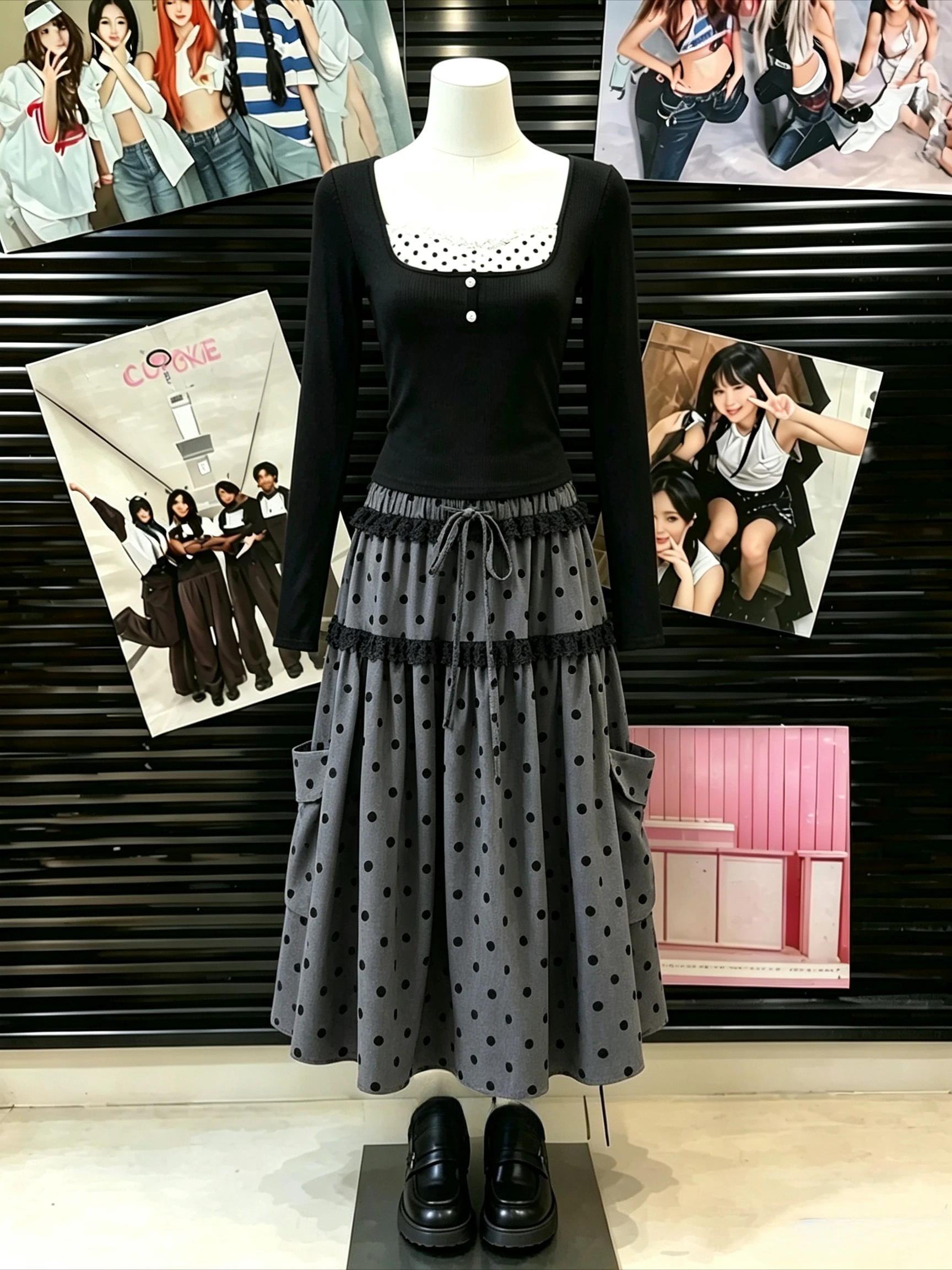 Street Fashion Outfit Girl - ชุดเซ็ต 2 ชิ้น สไตล์สาวแซ่บ Y2K ฮาราจูกุ