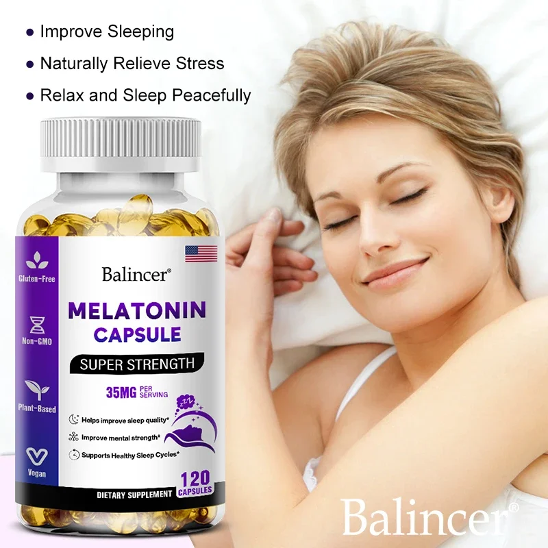 Dodatkowa siła kapsułek melatoninowy 35 Mg - łagodzi stres, niepokój, pomaga w bezsenność, wspomaga jakość snu i powiadomienie