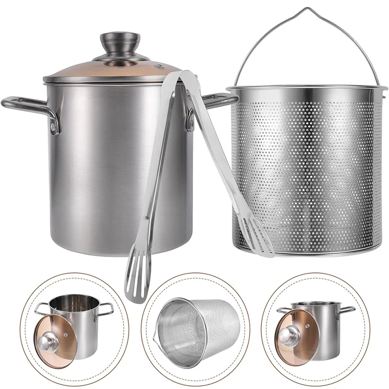 

3L Deep Fryer Pot Stainless Steel Frying Pot With Mesh Steamer kitchen Basket Japanese Tempura Fryer Pot with Lid and Tong