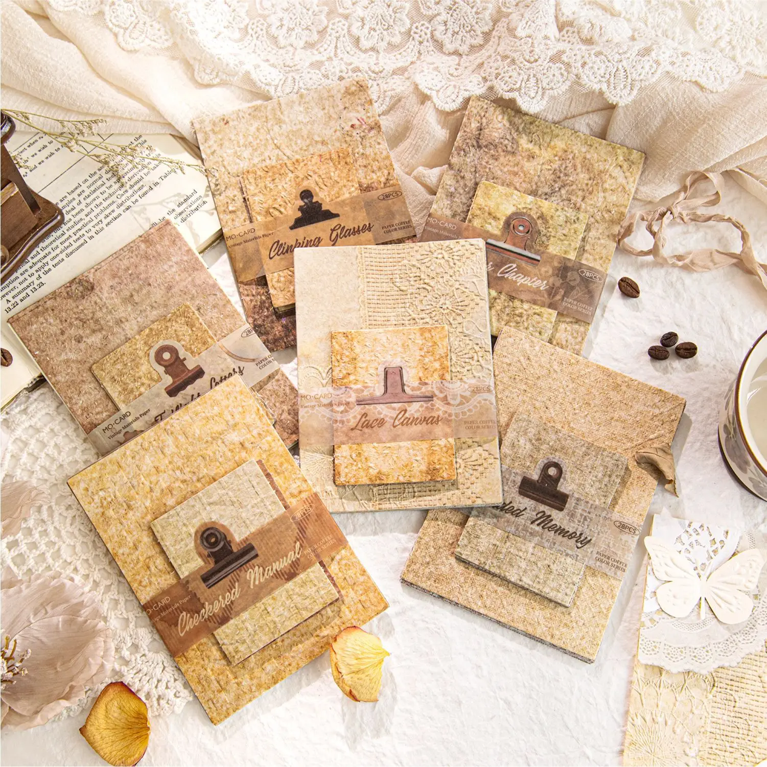 Card Lover 28 Pcs [Paper Coffee Color Series] Vintage Journal Material Paper Multiple Deco Paper Scrapbooking Sticker Kit