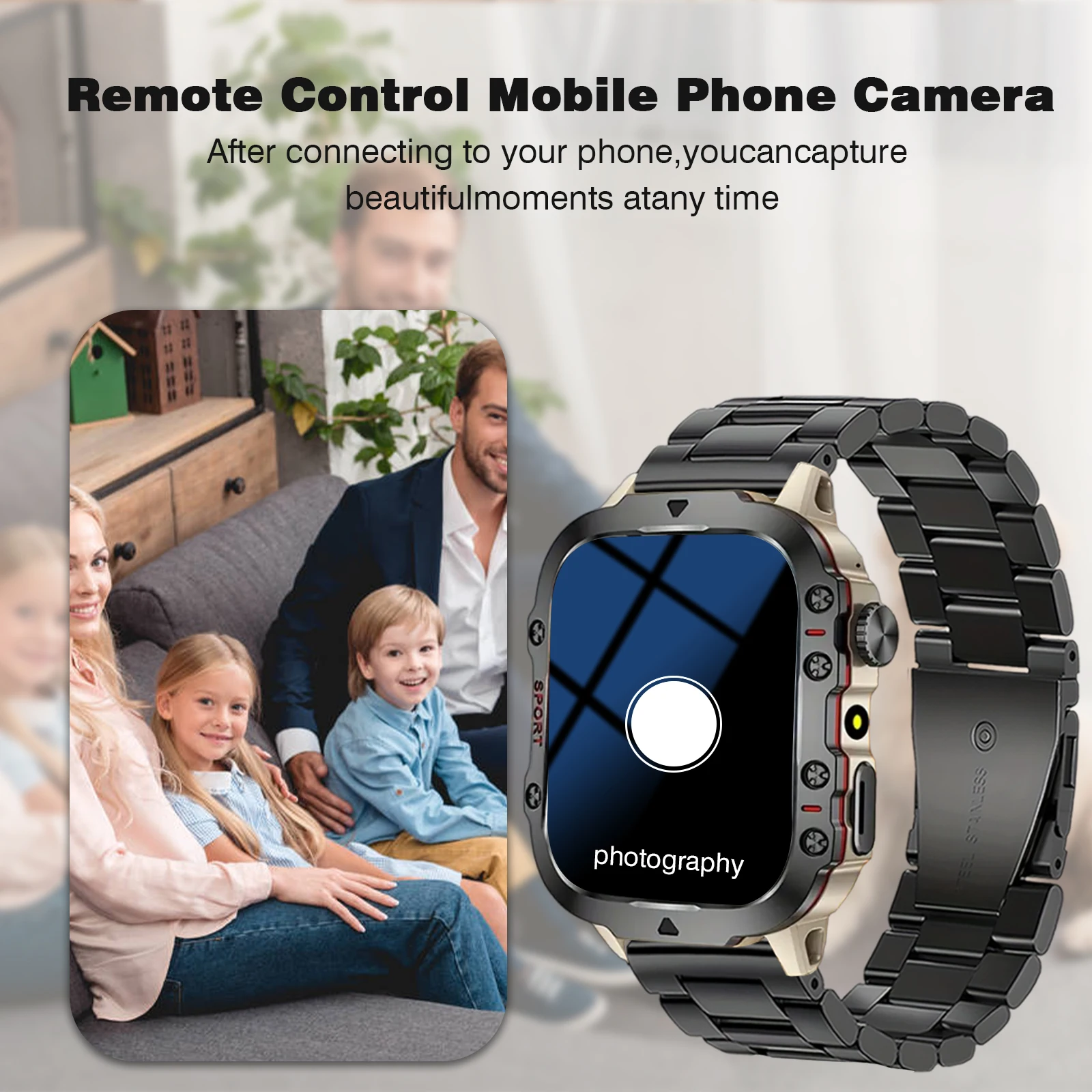 Smart Watch con torcia, chiamate Bluetooth, promemoria messaggio, cinturino in acciaio inossidabile, compatibile con iPhone/Android