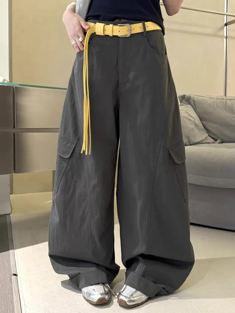 Dongda Gate Vroege Herfst 2025 Faion Flip Cuff Broek Grote maat Casual Werkbroek Dames Hoge Taille Knoop Katoen Los...