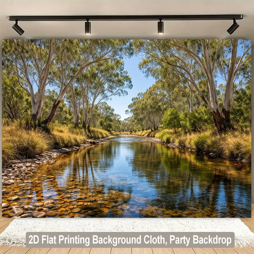 Scenic River View Woodland Forest Tapestry Wall Hanging Decorative Photo Backdrop Realistic Nature Art Print for Home Room Decor