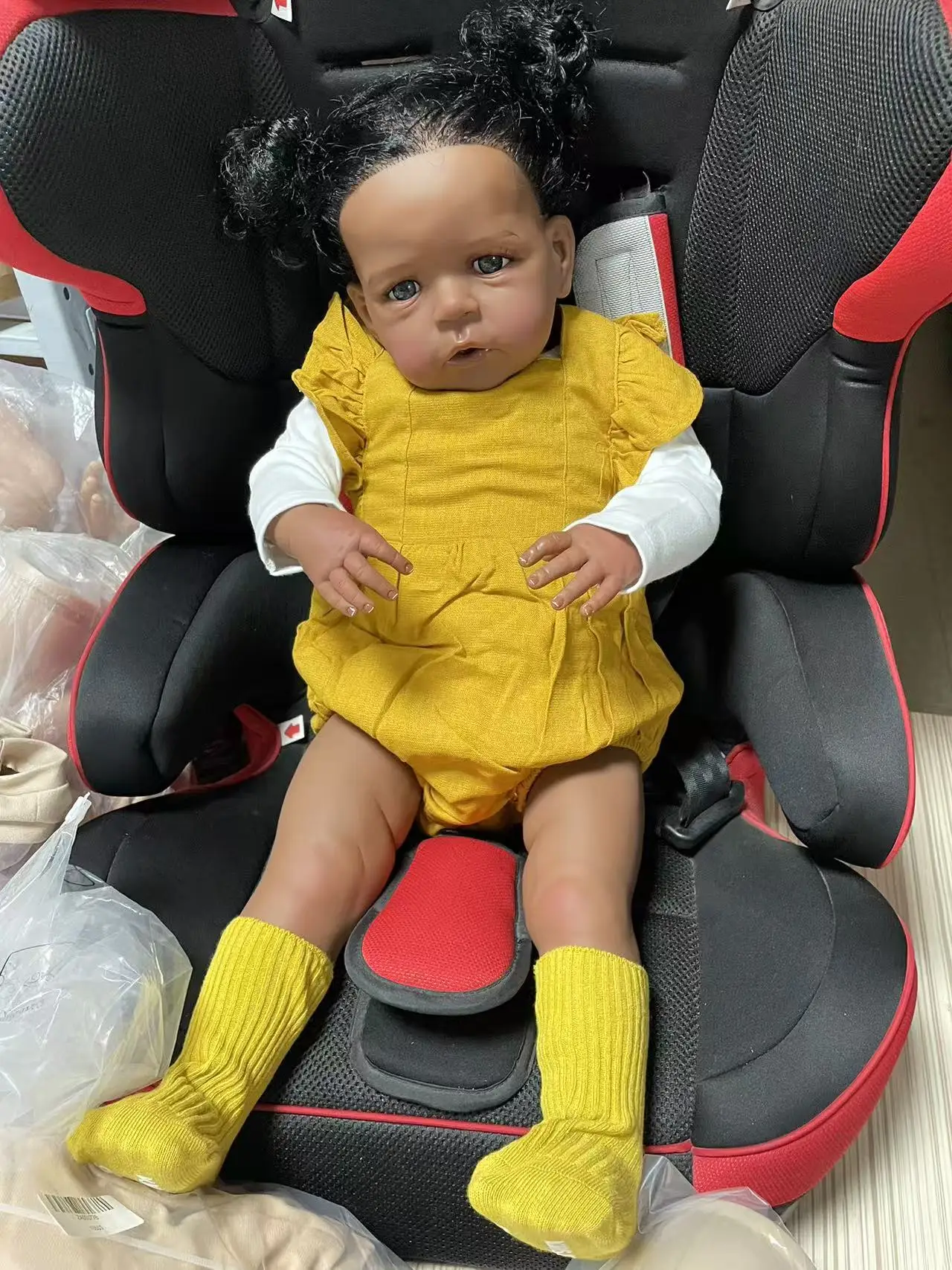 24inch With Hand Root Curly Hair Dark Skin Sandie Soft Cloth Body Multiple Layers Painting Lifelike Newborn Reborn Doll