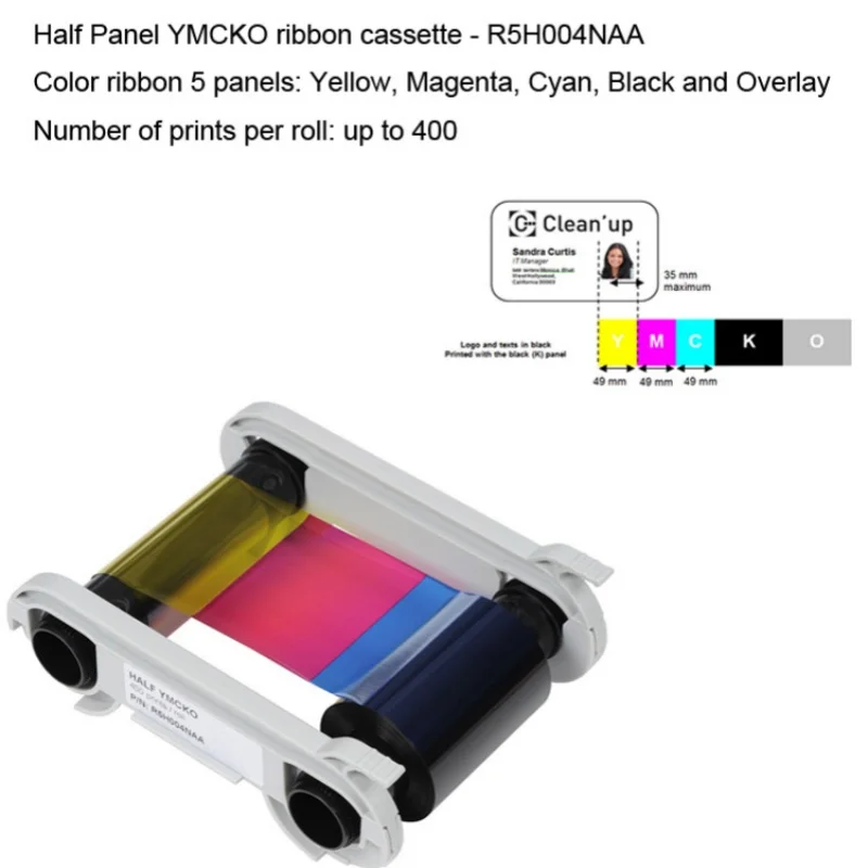 

compatible evolis R5H004NAA half panel YMCKO ribbon cassette 400 prints for evolis zenius primacy id card printer