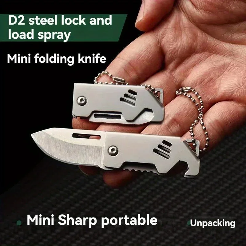 Mini outdoors Folding Knife Stainless Steel Box Opening Knife D2 Steel Cannon Portable Sharp Folding Knife Key Hanging Chain