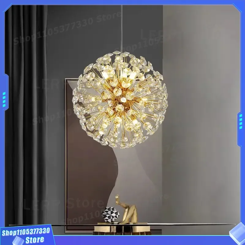 Modern Light Luxury Crystal Dandelion Chandelier Spark Ball Pendant Lamp for Bedroom Restaurant Bar Front Desk Hanging