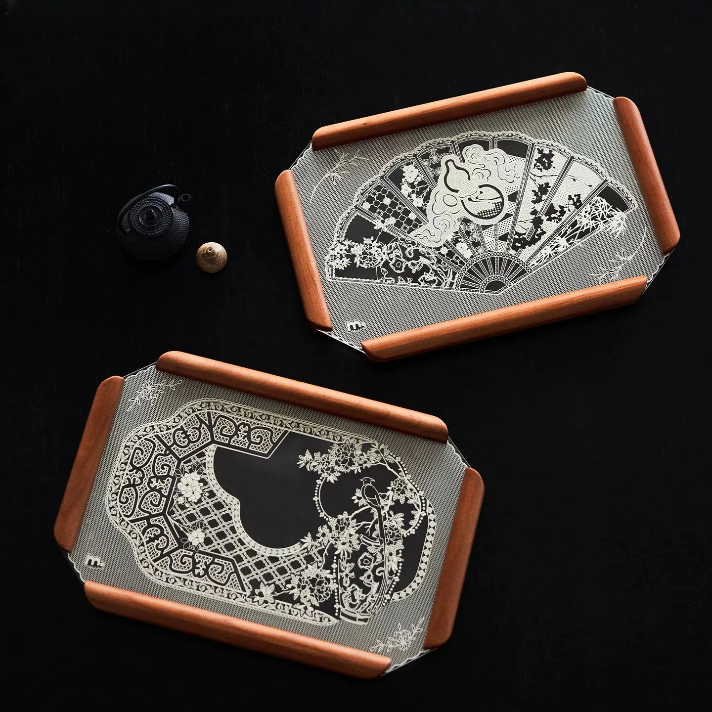 

Retro tray lace printing, medieval style living room desktop creative ornament tea tray