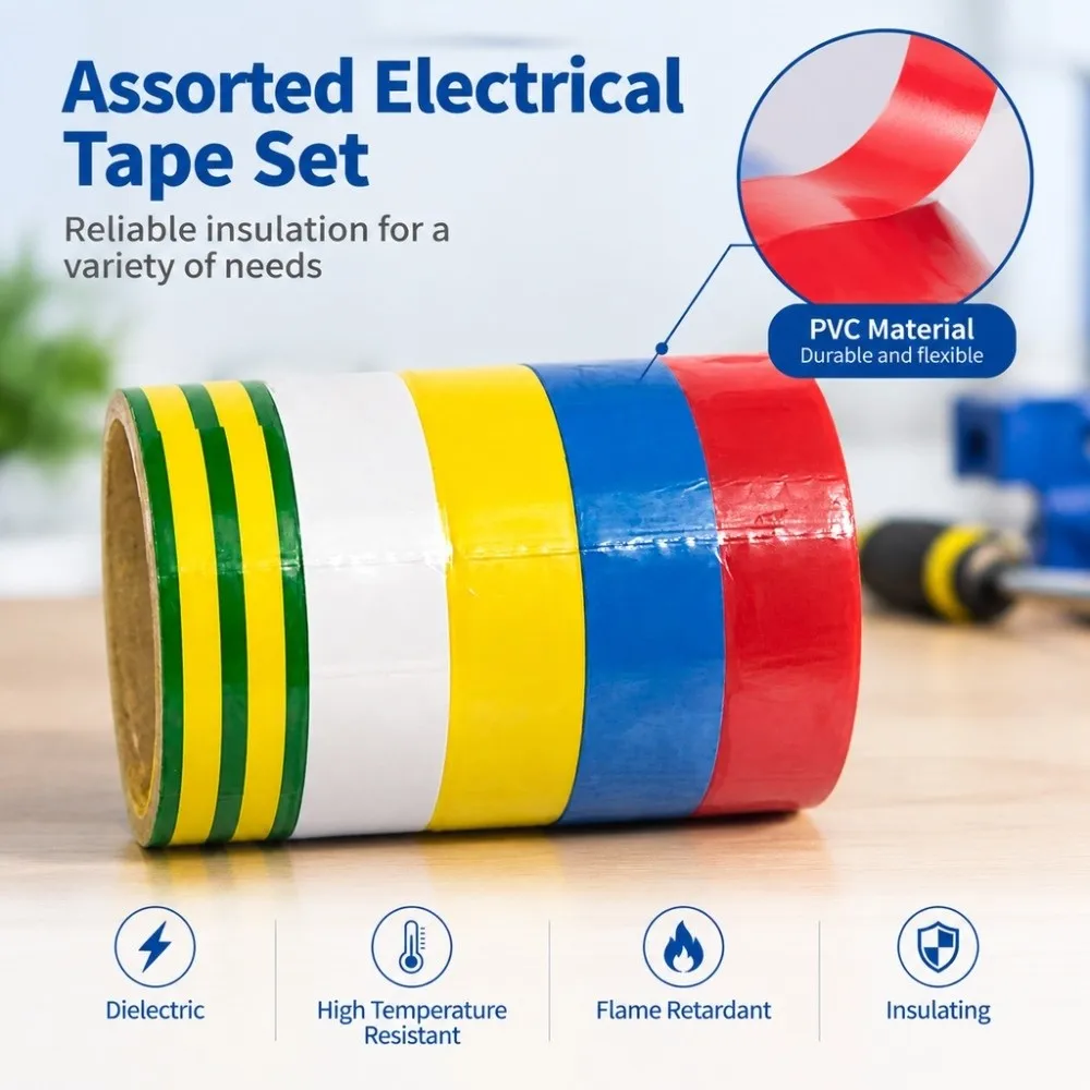 5pcs Assorted Electrical Tape Set Waterproof High Viscosity PVC Electrical Tape High Pressure Resistant Flame Retardant