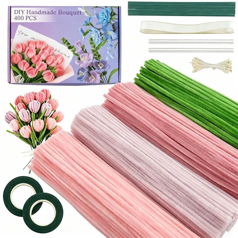 

400 Pieces Creative 12 Inch Pipe Cleaners Multi-Color DIY Chenille Stems Crafts Art Flower Making Material Flowers Craft Kit