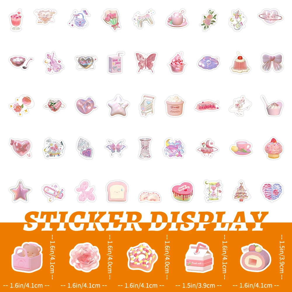 Cute Kawaii Pink Adesivos para Crianças, Estética Ins Cartoon Decalques, Telefone DIY, Laptop, Decoração de Frigorífico, Brinquedos, 10 Pcs, 30 Pcs, 50 Pcs, 100Pcs