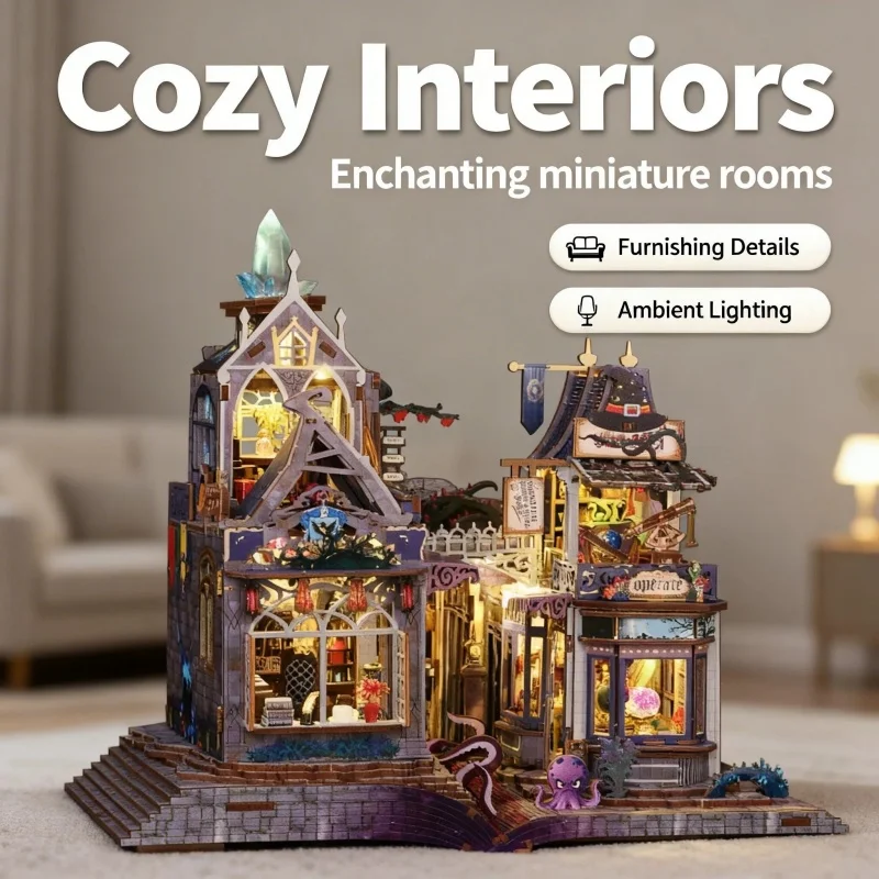 

Набор для сборки миниатюрного дома с секретной дверью OUZEY DIY: 3D деревянный пазл, загадочная модель домика для подростков, украшение для стола, подарок