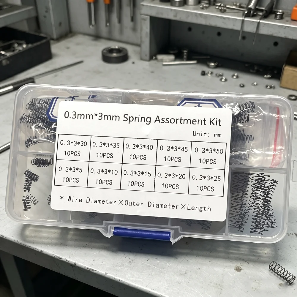 10 Sizes/100 Pieces WD:0.3mm OD:2-6mm 65Mn/304SUS Complete Precision Compression Spring Set For Repair & DIY