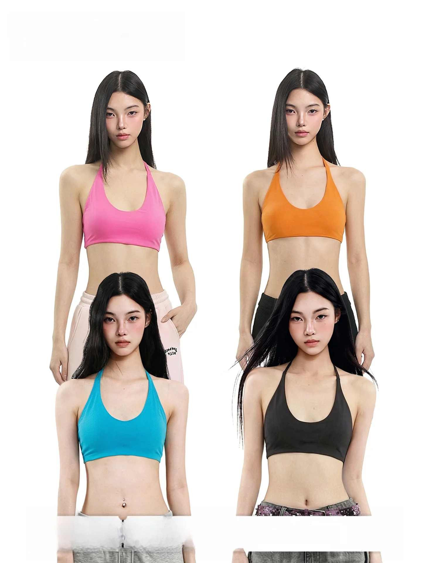 

Uncmhisex Spicy Girl U-Neck Hanging Neck Vest Women's Summer Sports Yoga Bra with Chest Pad Backless Breathable Inner Wear