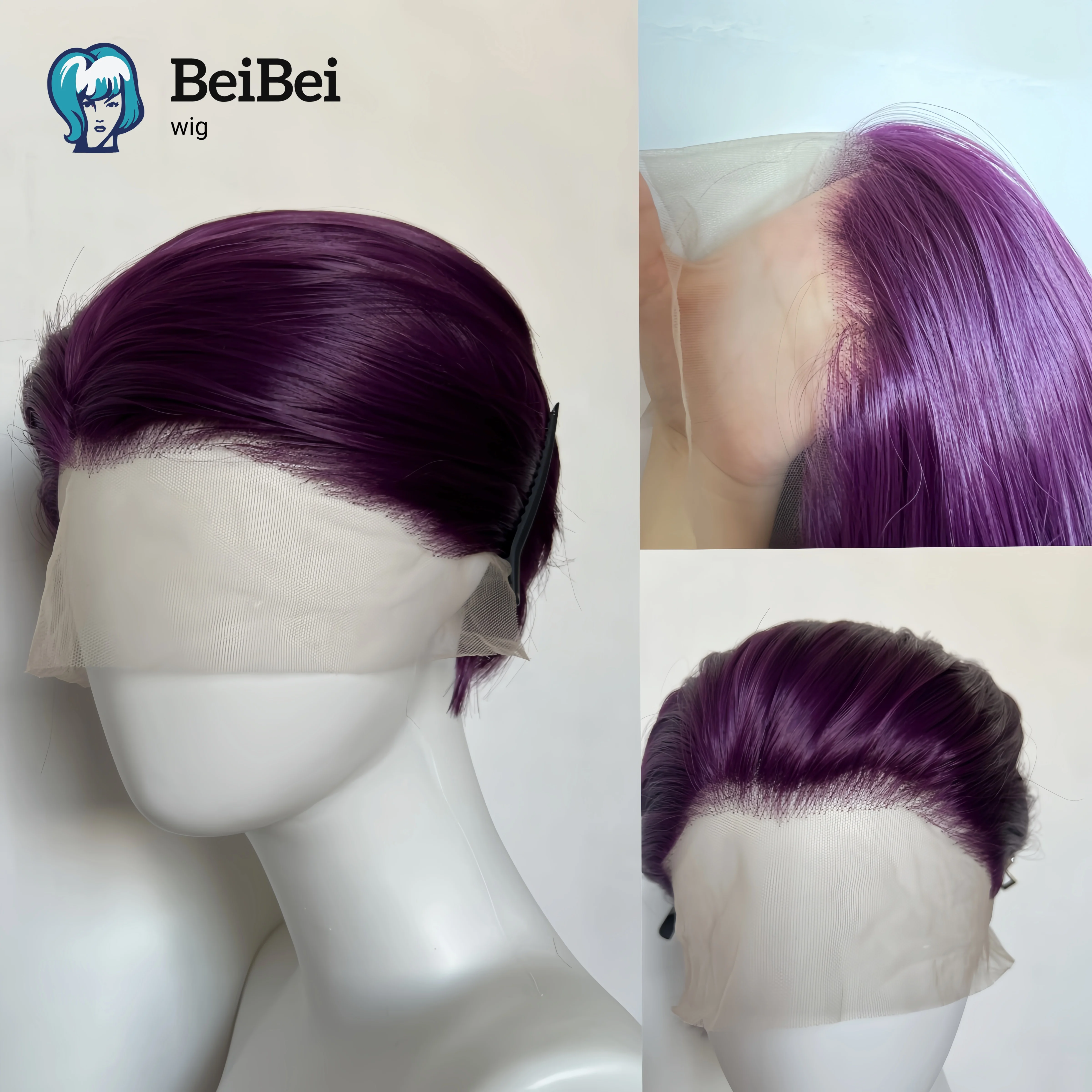 

Purple Lace Front Wig for Men Short 6inch 13*4 with Synthetic Lace Wigs Heat Resistant 150% Density Hair Wig for Rafaye Cosplay