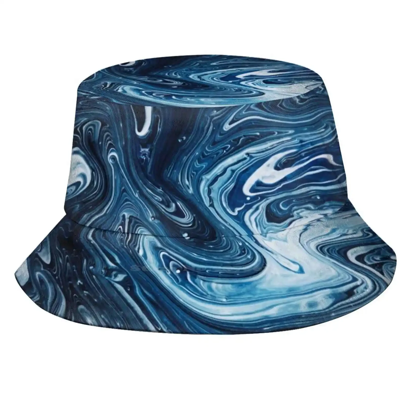 Gravity Iii Unisex Fisherman Hats Bucket Hats Abstract Marble Marbling Polish Paint Natural Swirl Light Mixture White Dark Blue