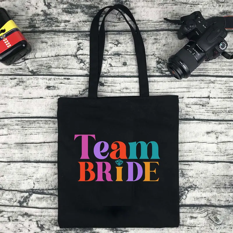 Bolso de lona con estampado de Team Bride para mujer, bolsa de mano grande informal, bolso de compras ecológico, de gran capacidad