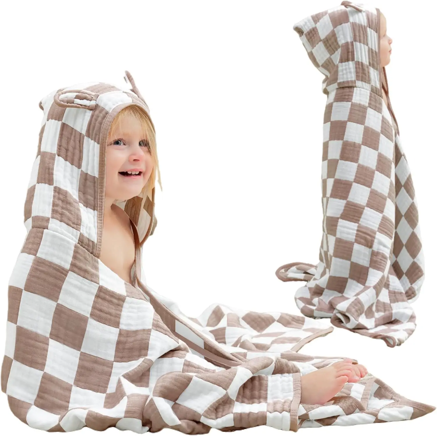 

Ultra-Soft Muslin Hooded Towel, 55x28 Inches for Bath & Beach, Newborn to Toddler