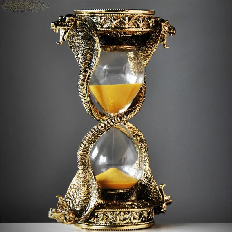 Retro Metal Hourglass 15 Minutes Sand Timer Snake Shaped Creative Home Decoration Ornament Vintage Living Room Decoration ZC685