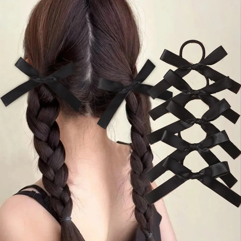 5Pcs/set Women Black Bowknot Elastic Hair Rubber Band for Girls Classic Bows Hair Ties Head Rope Hair Accessories Daily Use