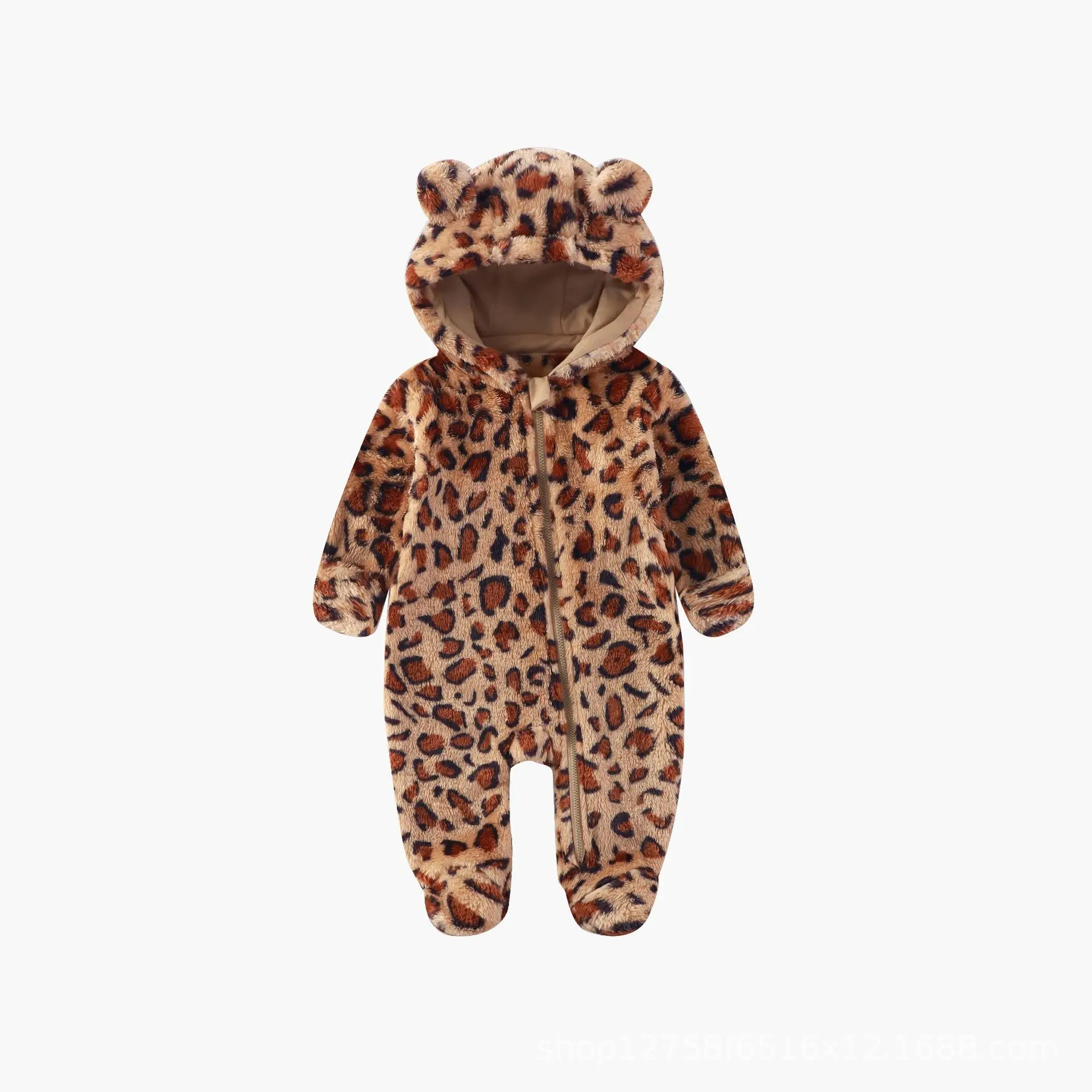 Baby Rompers Autumn Winter Clothes with Leopard Print for Boys and Girls Super Cute Plush Crawling Clothes Warm Clothes