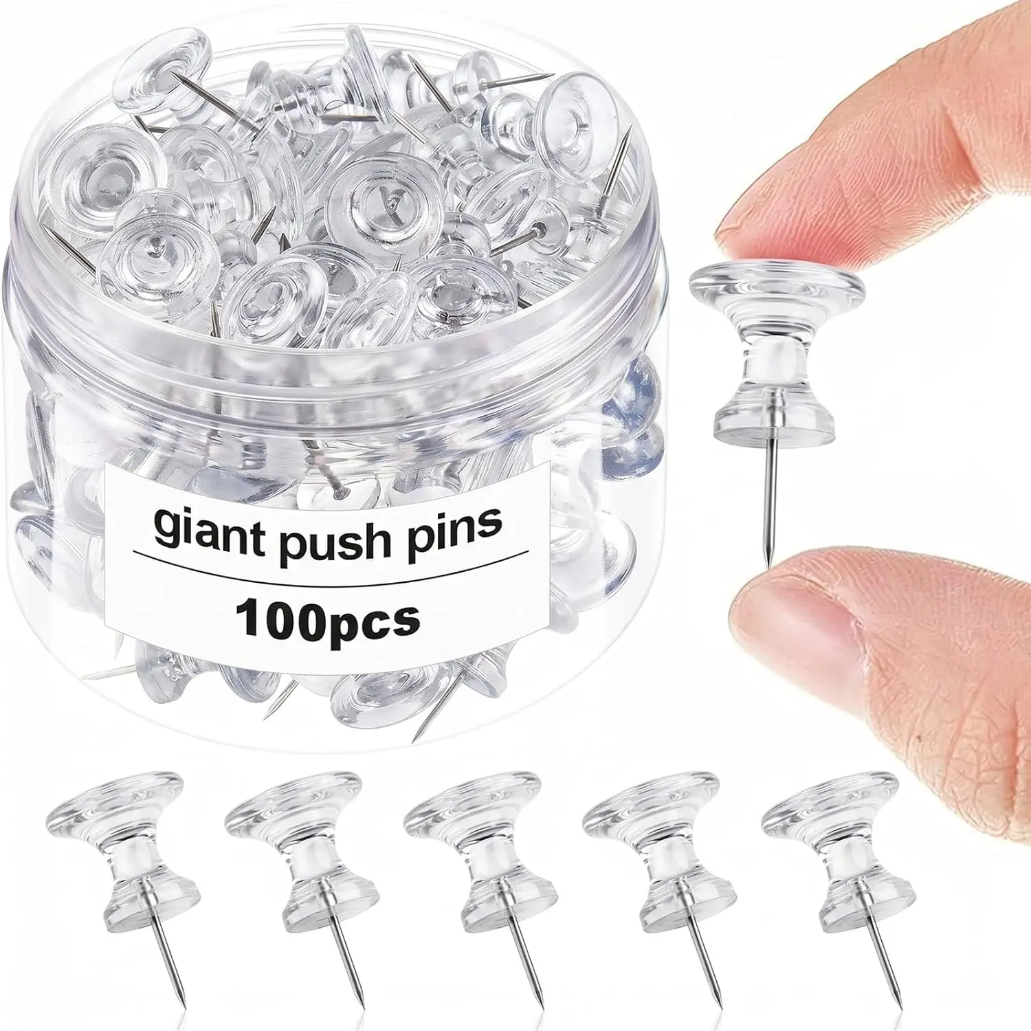 

100 Pcs Giant Push Pins Large Thumb Tacks with Plastic Heads for Cork Board Map Office School