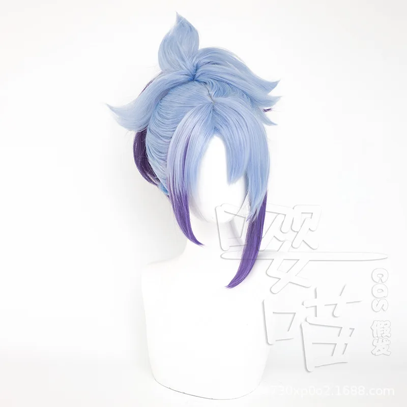 LOL Star Guardian Akali Blue Purple Women Cosplay Wigs with Ponytail Heat Resistant Synthetic Hair for Halloween Costume Party