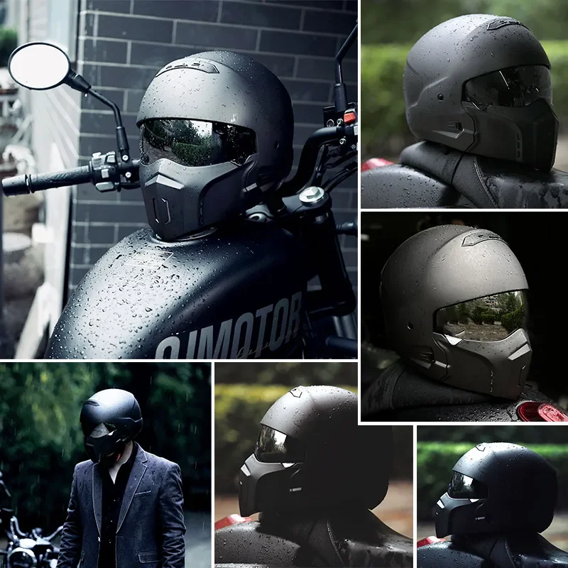 DOT Approved Motorcycle Helmets Retro Full Face Helmet Adult Men Women Four Seasons ABS Shell Built-in Lens