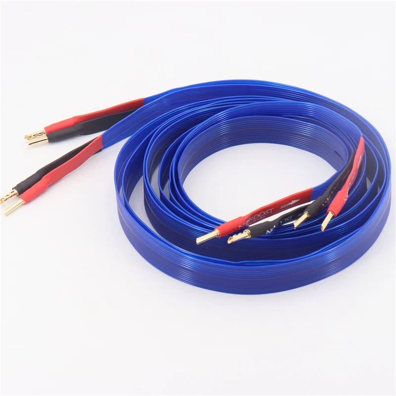 HiFi speaker cable 7n silver plated blue flat speaker connecting cable banana plug cable