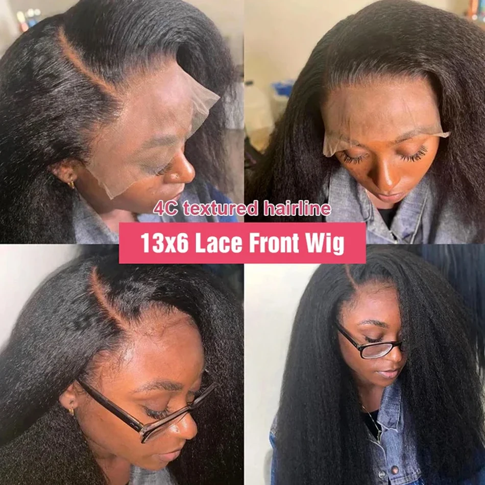 30 40Inch Kinky Straight Human Hair Wig 4C Yaki Straight 13x4 Lace Frontal Wigs Brazilian Human Hair Wigs for Women Pre Plucked image 3